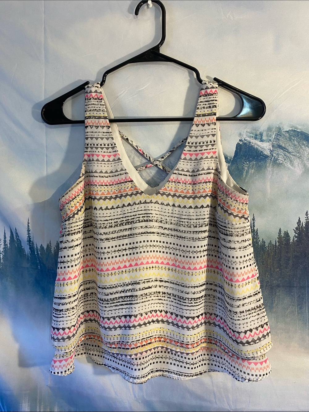 Candie's White Tank Top with Pink & Yellow Aztec Stripes